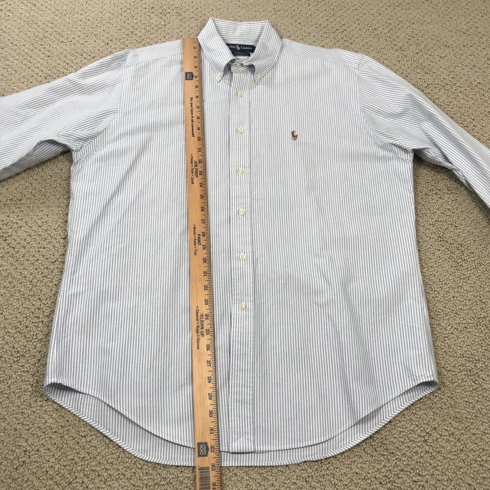 Ralph Lauren Yarmouth 16 34 Blue White Striped Oxford Button Down Shirt Pony - Picture 6 of 7